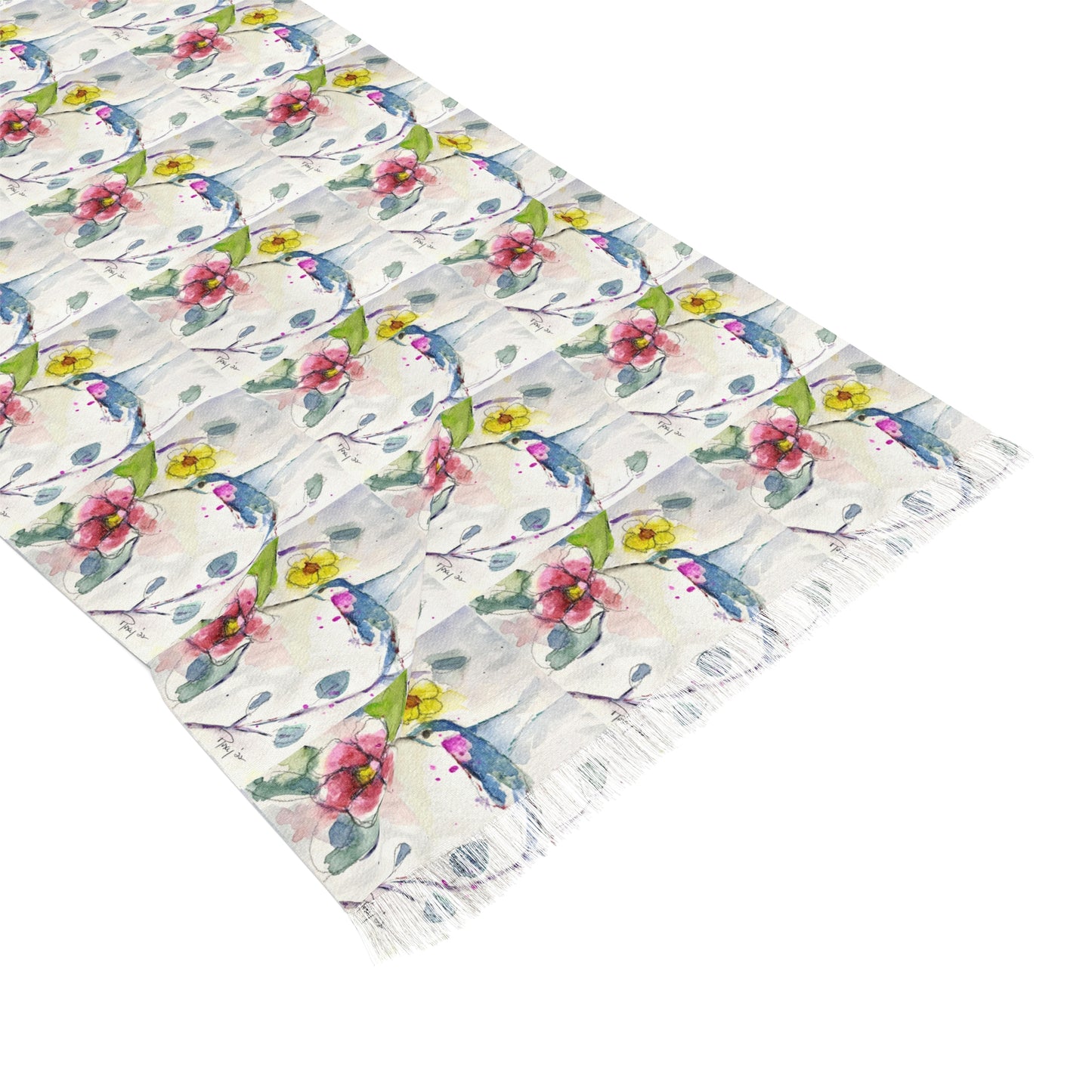 Colorful Scarf — Artistic Lightweight Neck Wrap- Abstract Hummingbird Floral