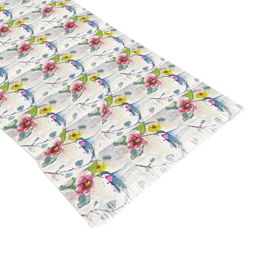 Colorful Scarf — Artistic Lightweight Neck Wrap- Abstract Hummingbird Floral