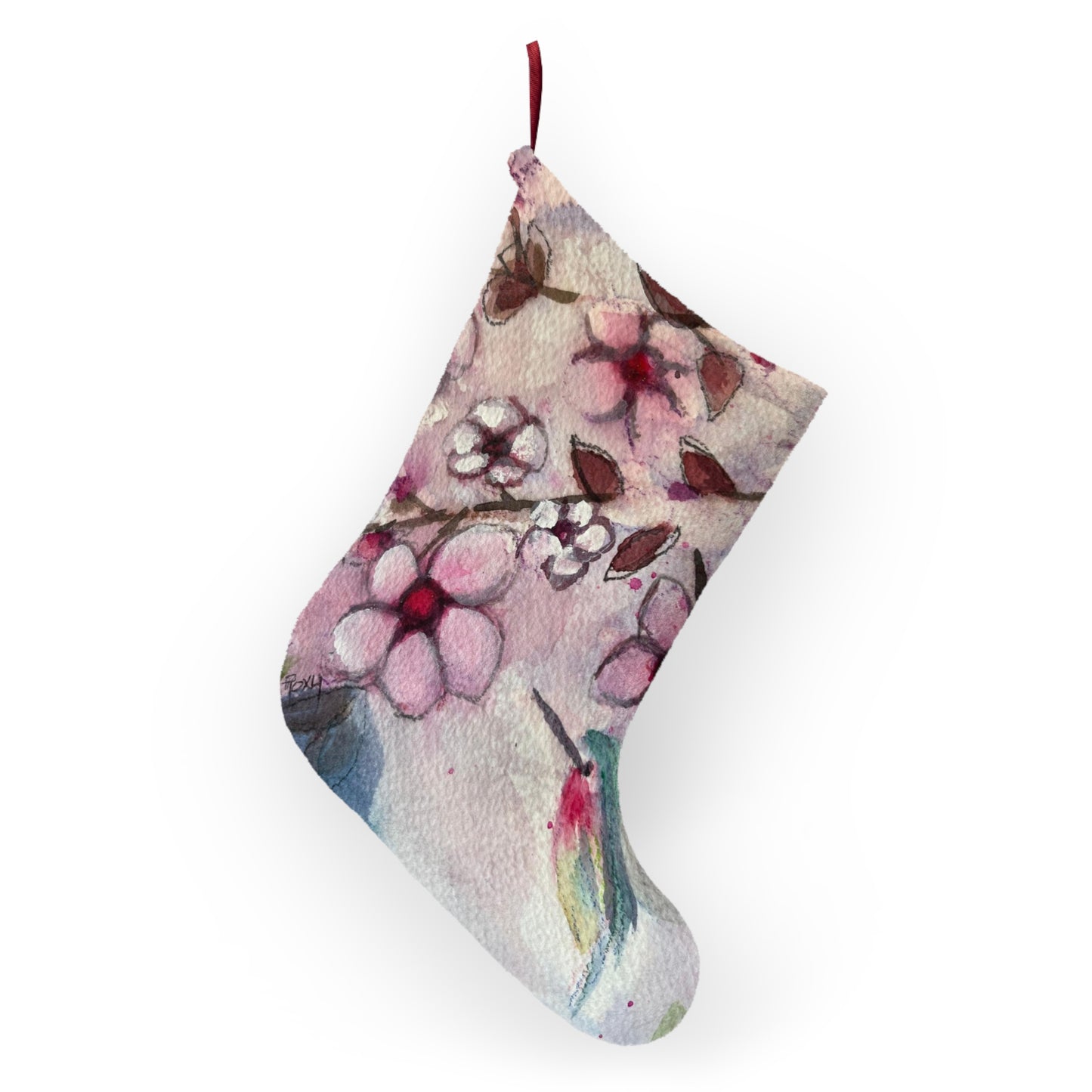 Hummingbird in Cherry Blossoms Christmas Stocking