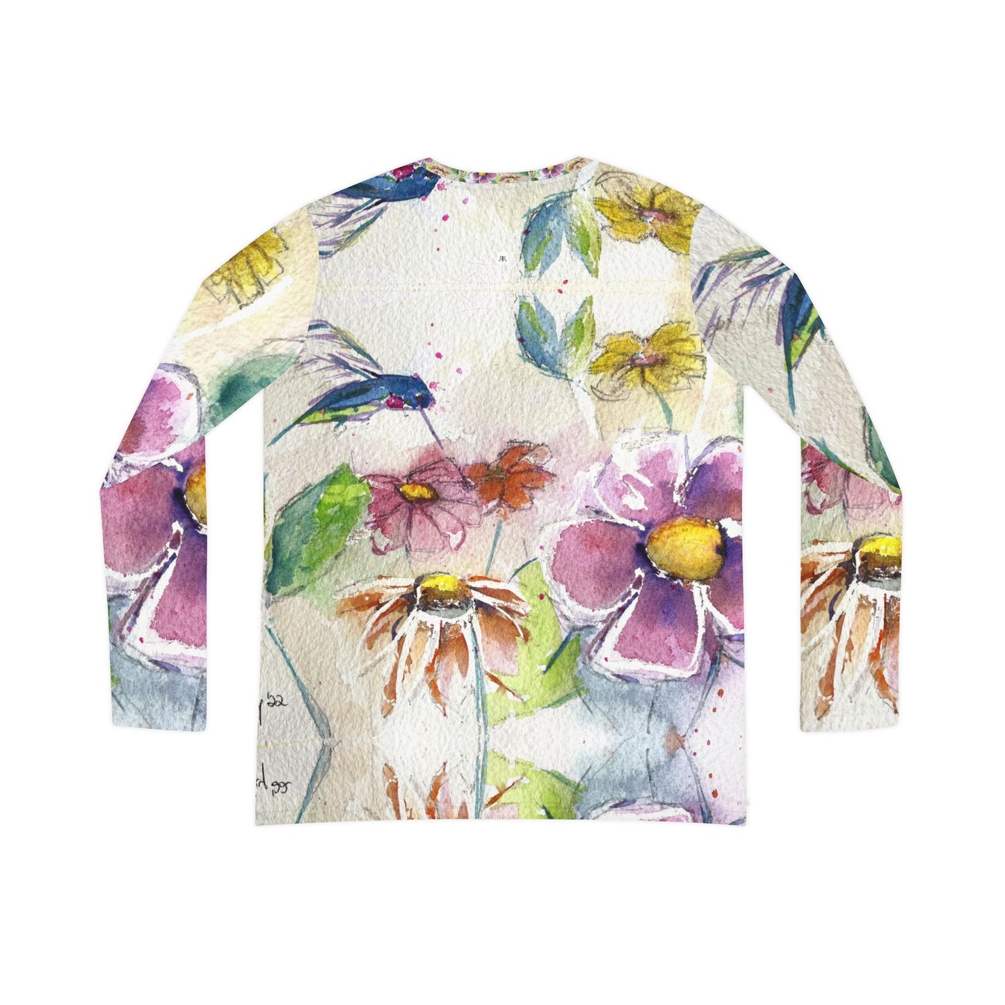 Long Sleeve Shirt- Hummingbird in the Garden- V-neck Women's