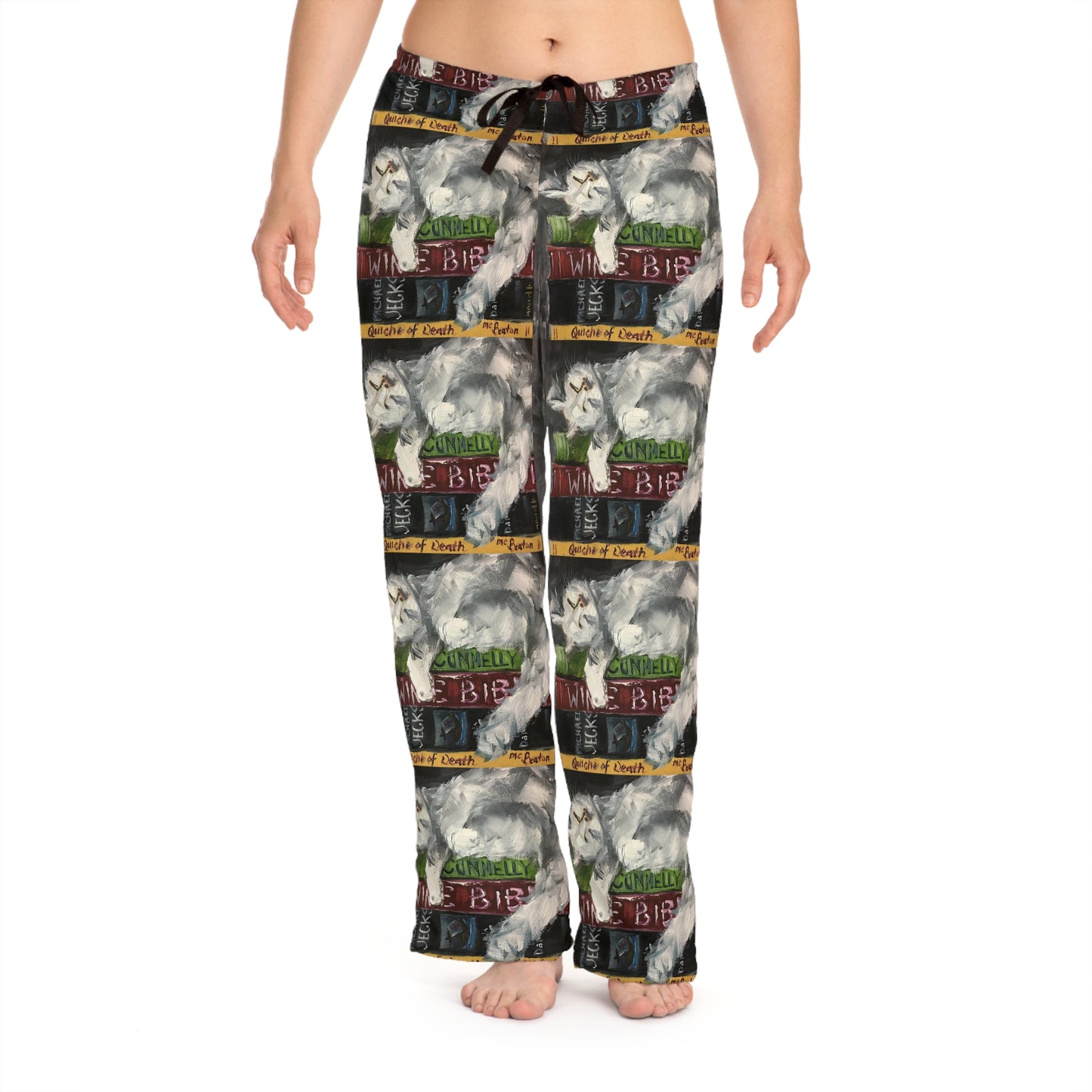 Pajama Pants - Bibliocat/Cat Sleeping on Books- Women's Pajama Pants