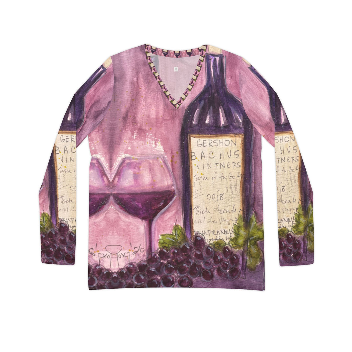 Women's Long Sleeve V-neck Shirt -Porta Accanto Tempranillo-GBV