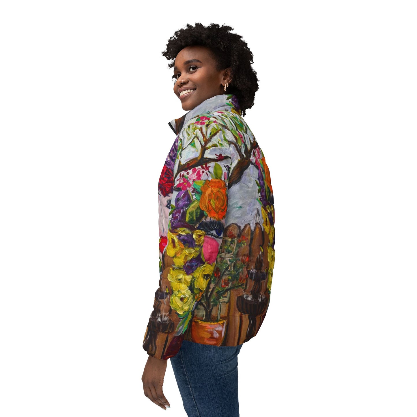 Women's Puffer Jacket - Roxy Rich Fine Art Design-Garden Goddess