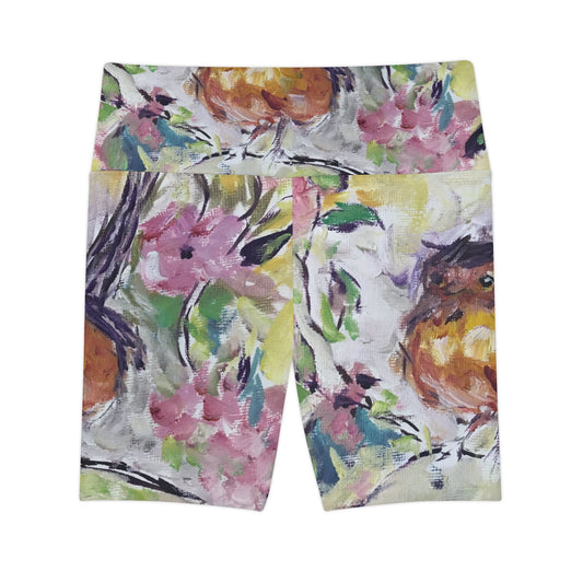 Women's Workout Shorts - Robin in Cherry Blossoms