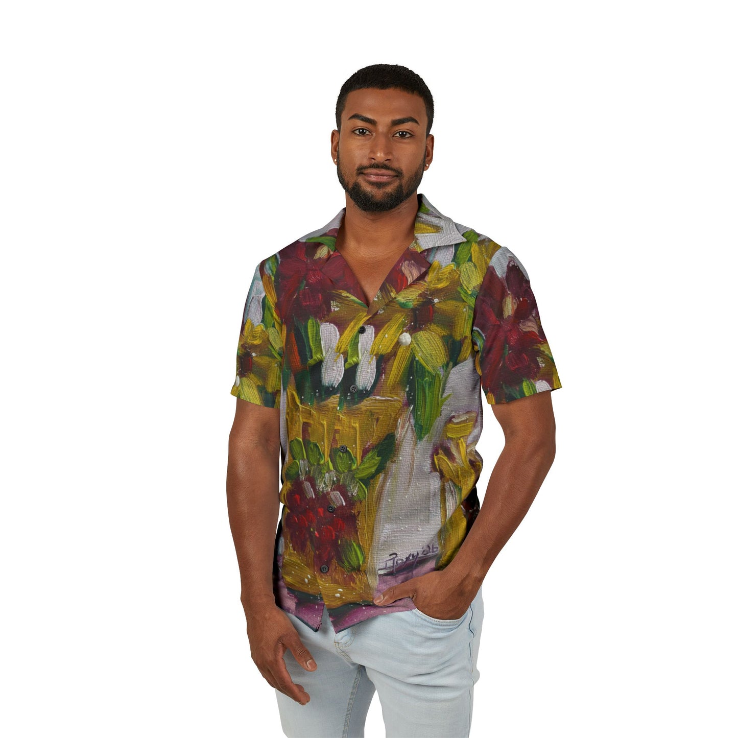 European Fit Hawaiian Camp Shirt - Flowers on my Patio