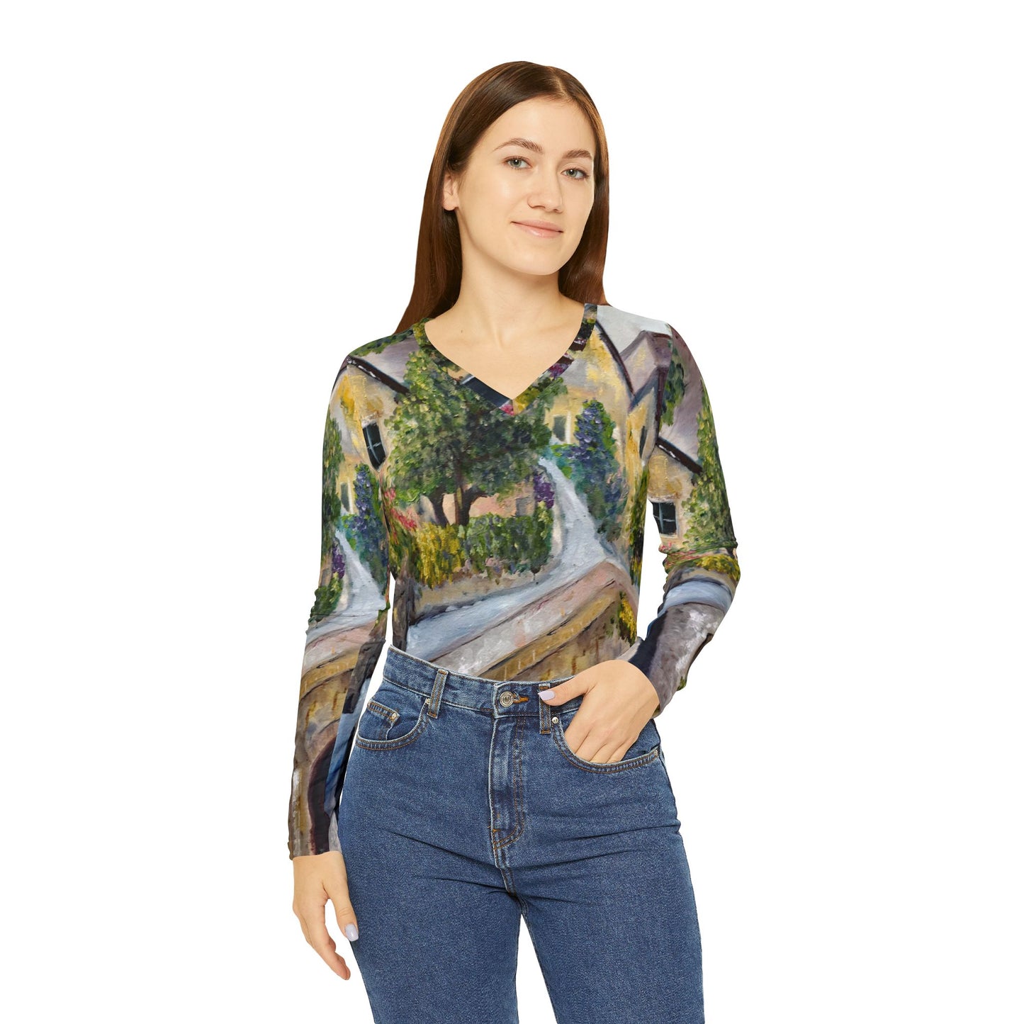 Long Sleeve Shirt- Castle Combe Cotswolds- V-neck Women's