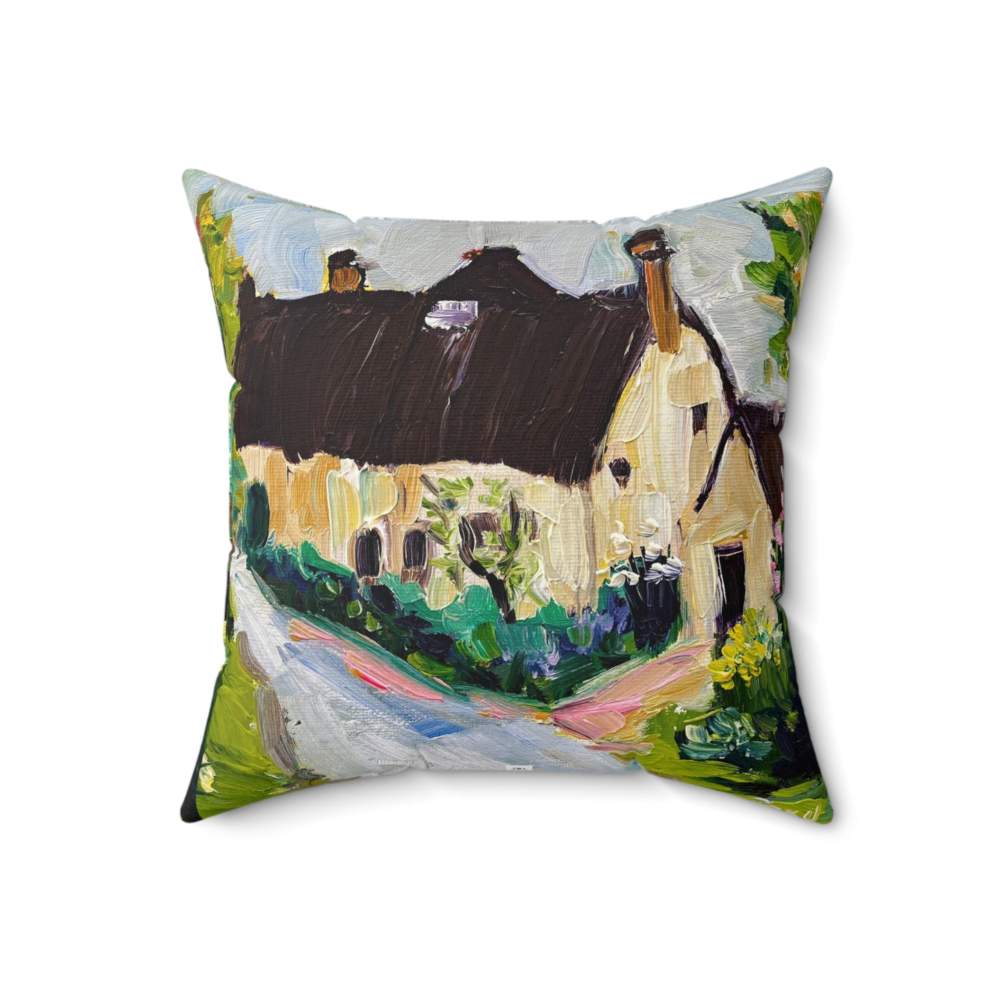 Charming Cotswolds Village Indoor Spun Polyester Square Pillow