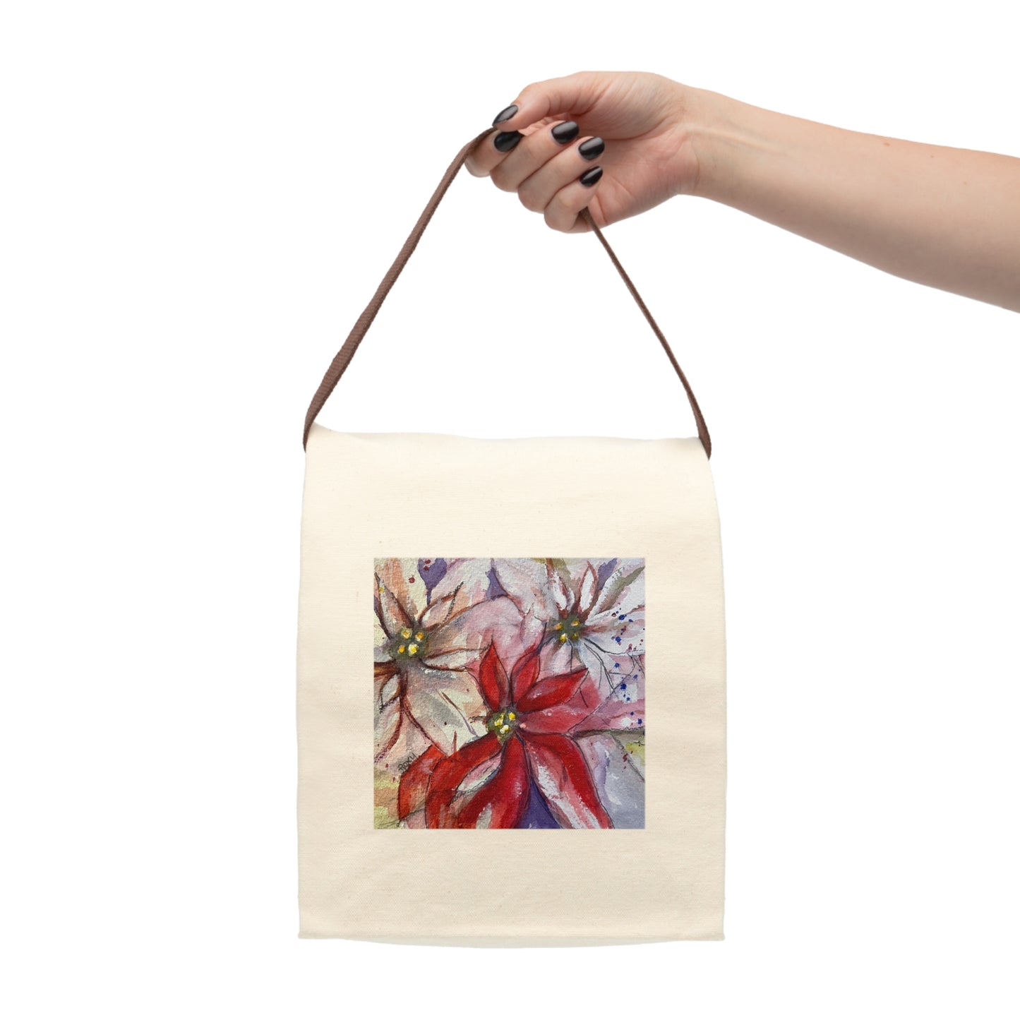Poinsettias Canvas Lunch Bag With Strap