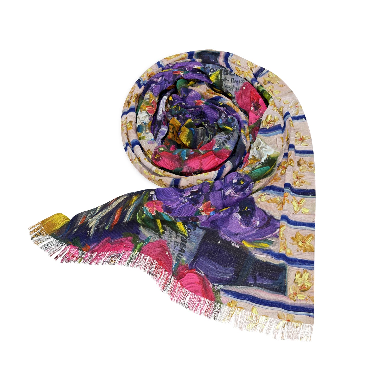 Colorful Scarf — Artistic Lightweight Neck Wrap- Corbeaux Wine and Lavender
