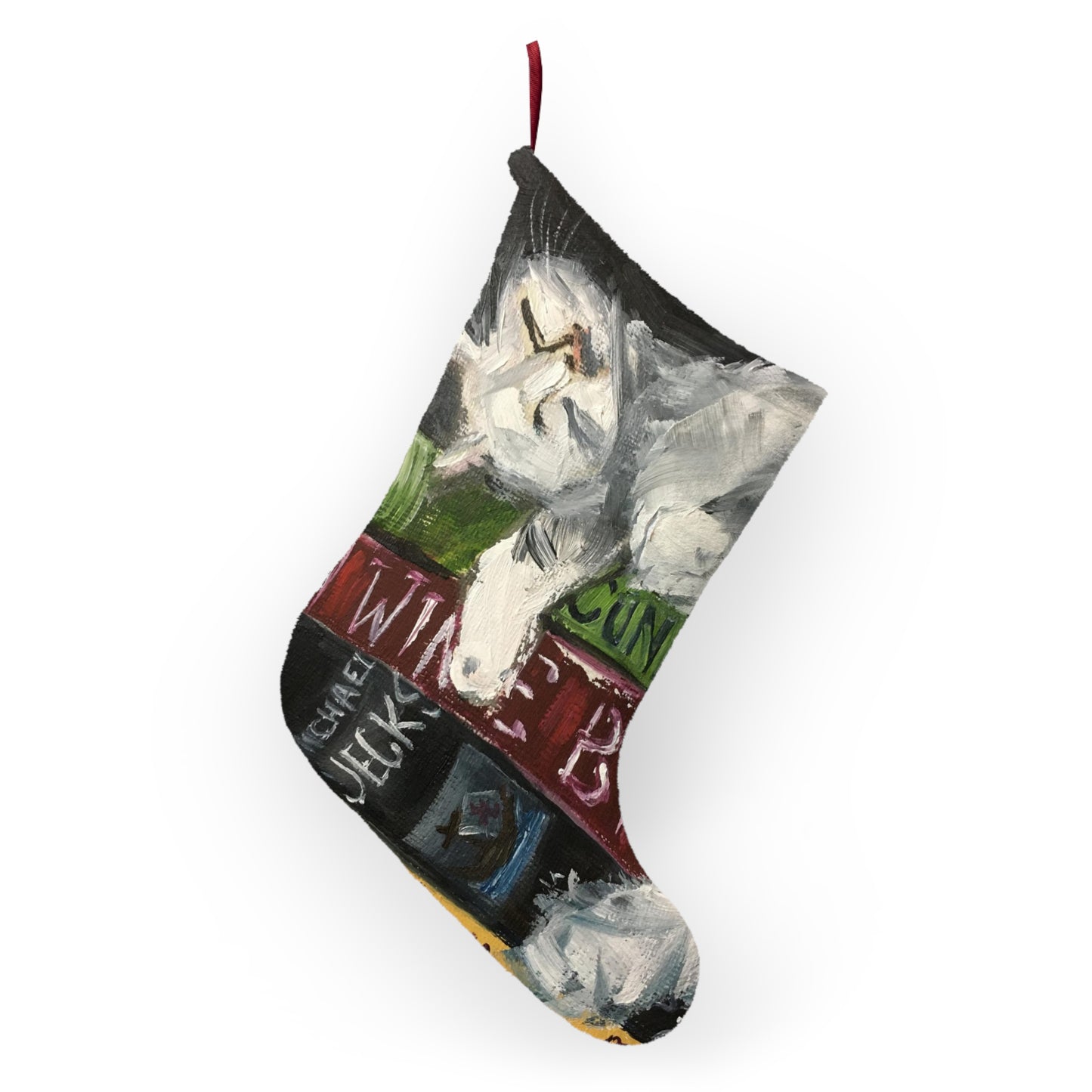 Bibliocat Cat Sleeping on Books Christmas Stocking