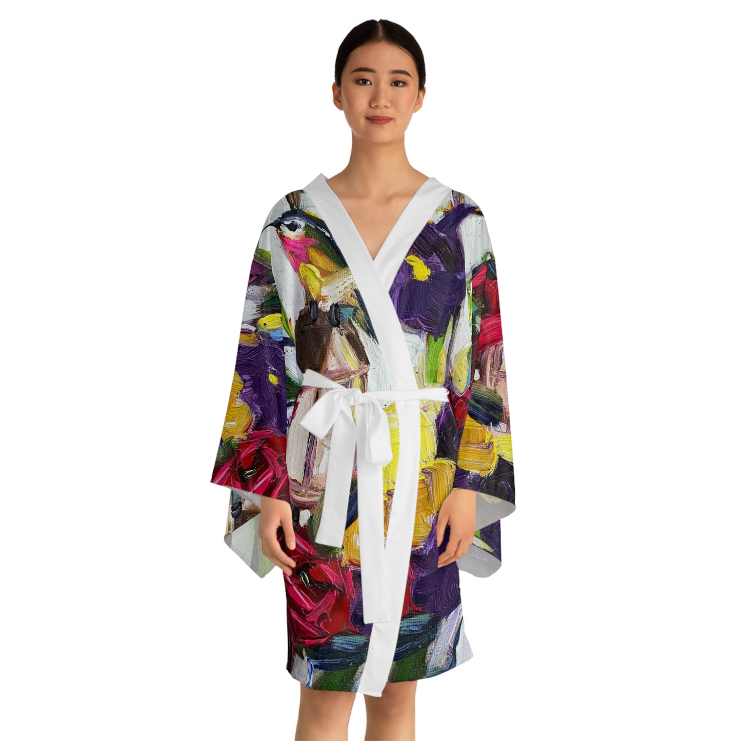Kimono Robe - Elegant Hummingbird by the Window