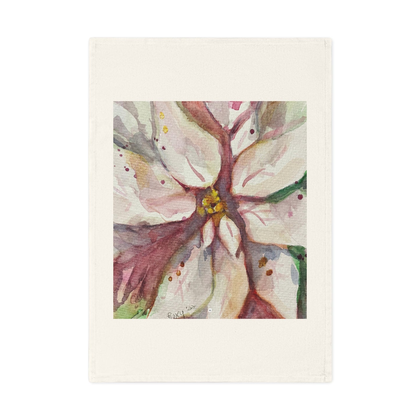 Elegant White Poinsettias Organic Vegan Cotton Tea Towel