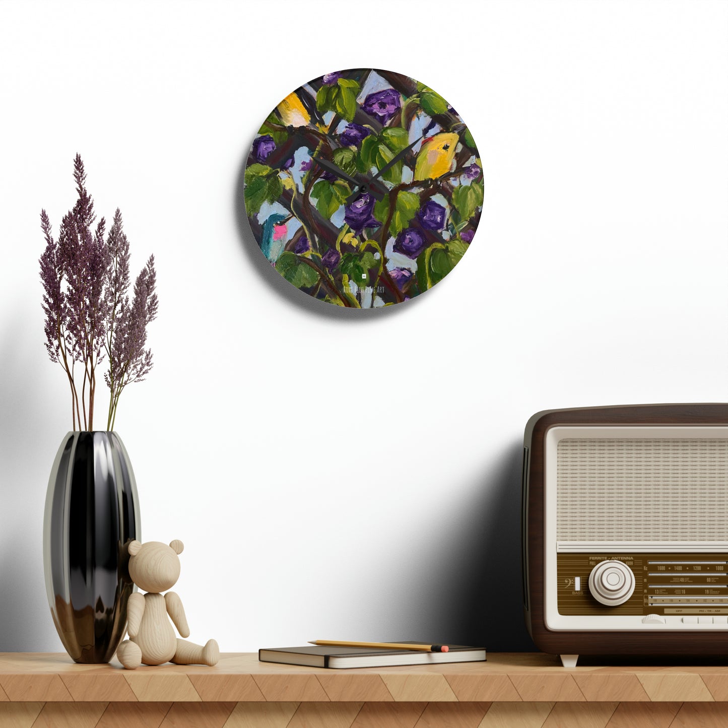 Birds on the Lattice Acrylic Wall Clock