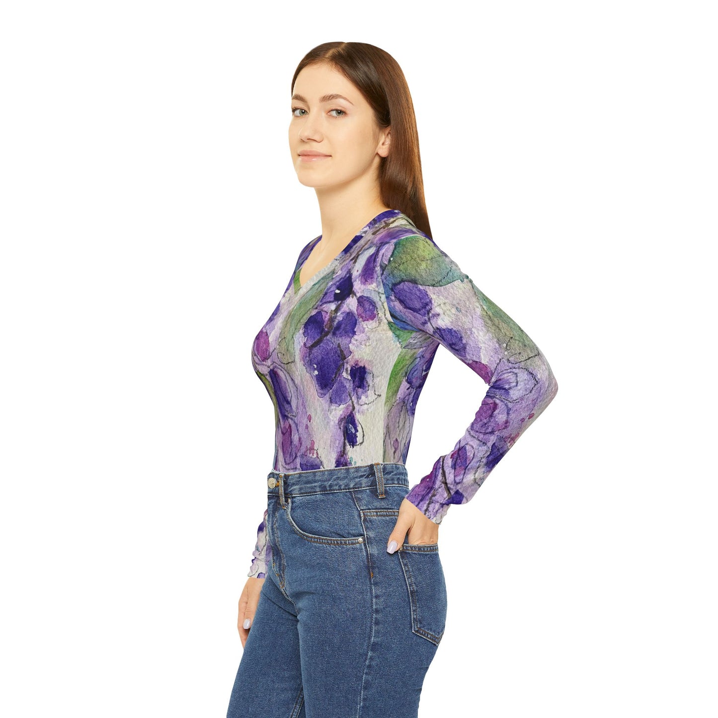 Long Sleeve Shirt-Purple Wisteria- V-neck Women's