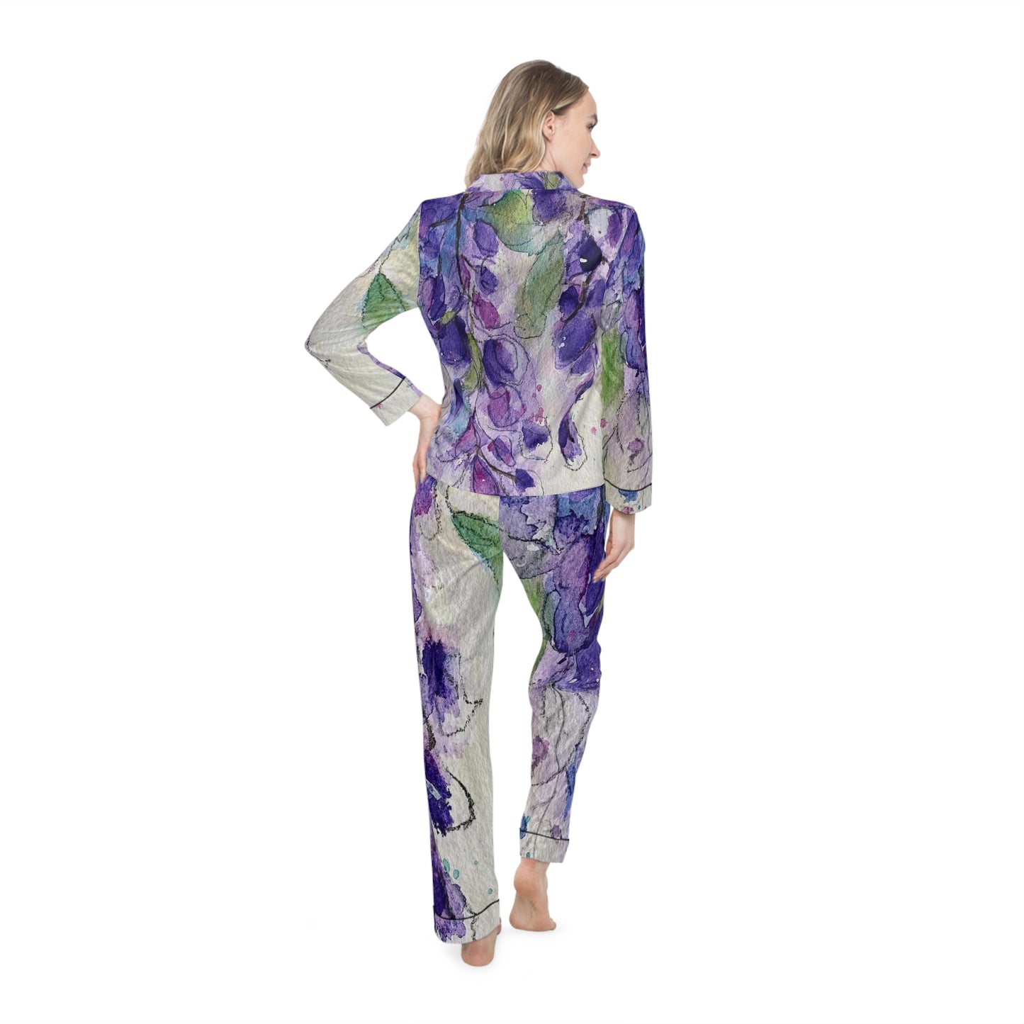 Satin Pajamas - Purple Wisteria Floral Print