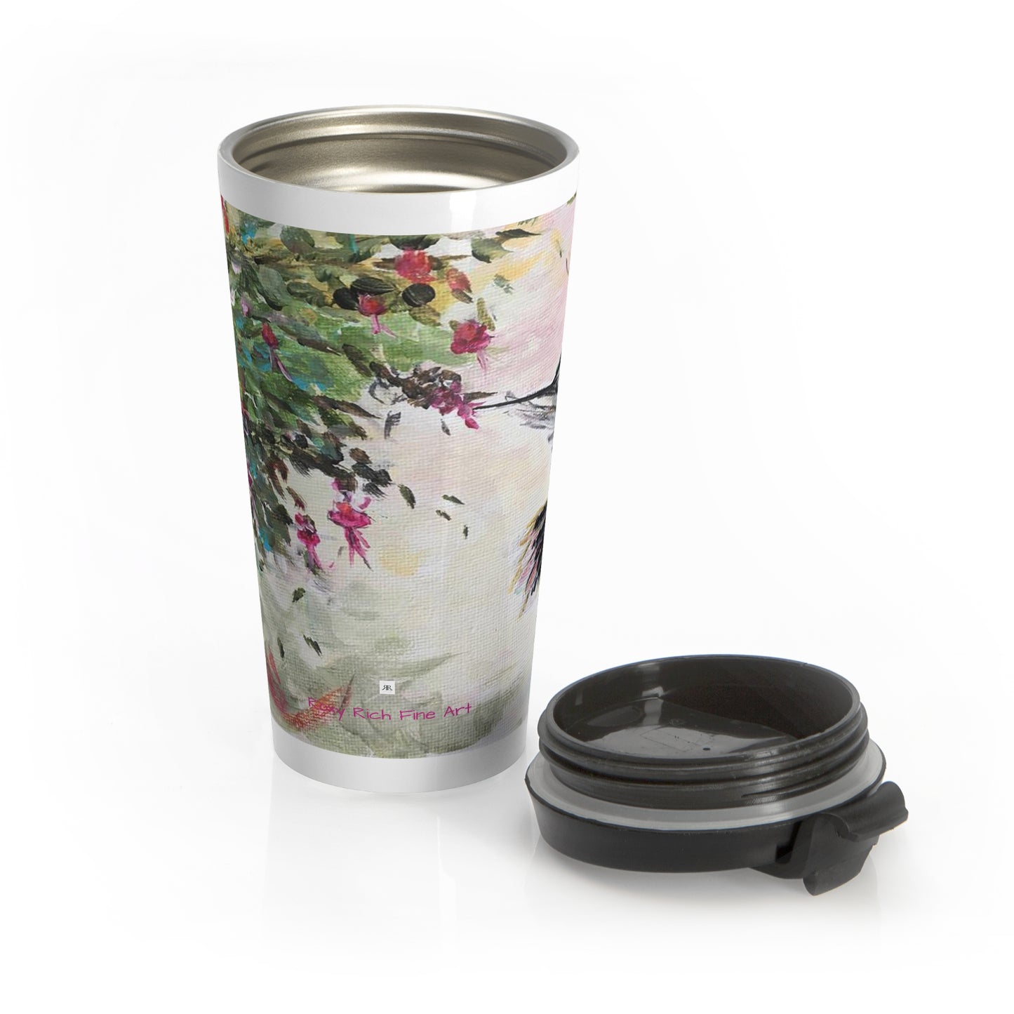 Colibri avec tasse de voyage en acier inoxydable fuchsias