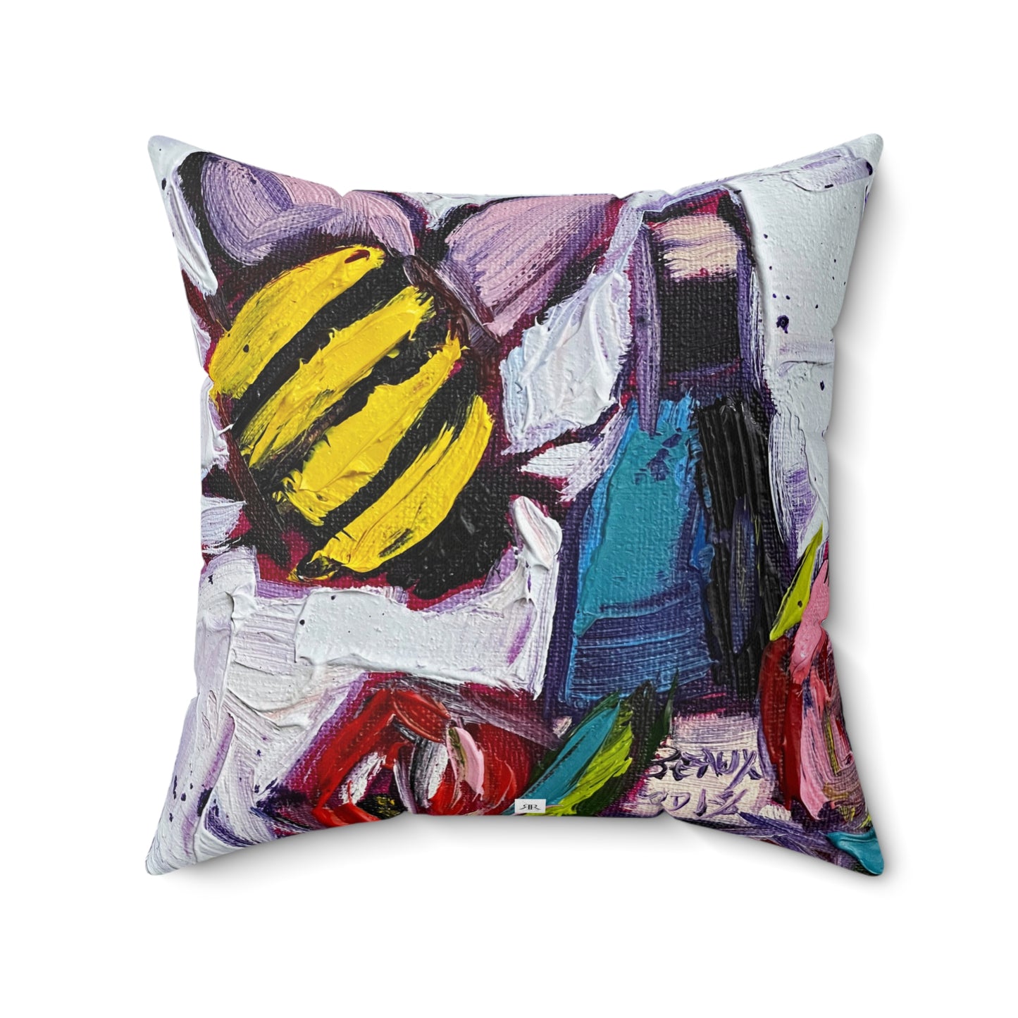 Bee Happy Wine Bee and Roses Indoor Spun Polyester Square Pillow