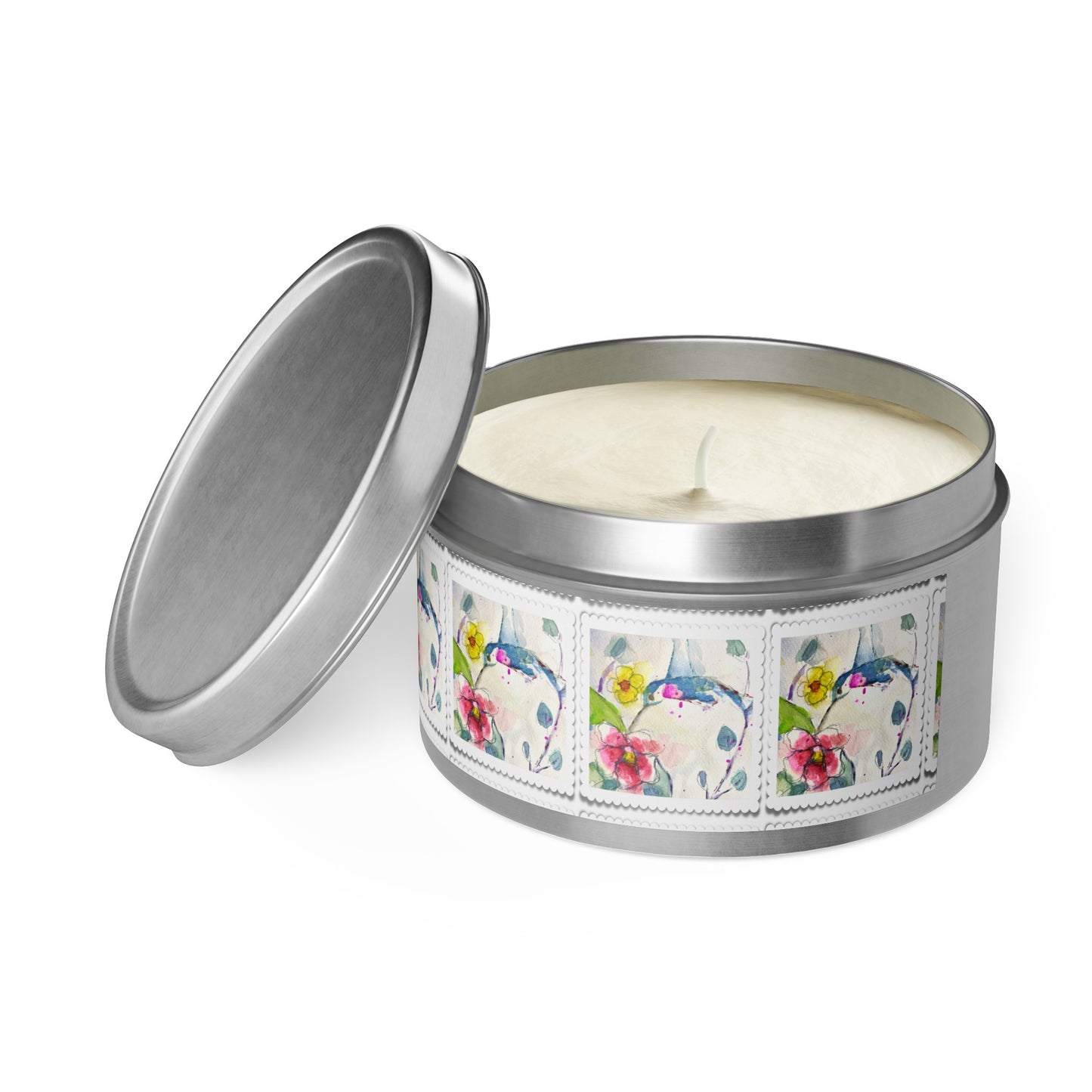 Loose Floral Hummingbird Tin Candle