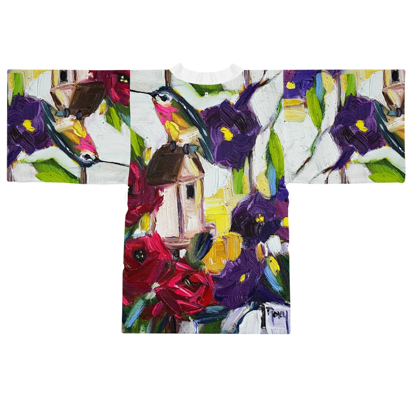 Kimono Robe - Elegant Hummingbird by the Window