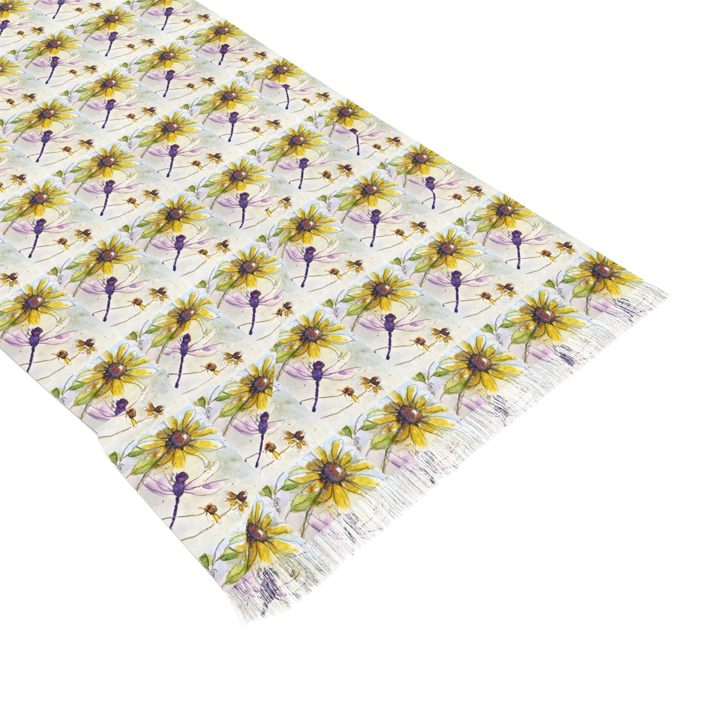 Colorful Scarf — Artistic Lightweight Neck Wrap-  Purple Dragonfly with Coneflowers