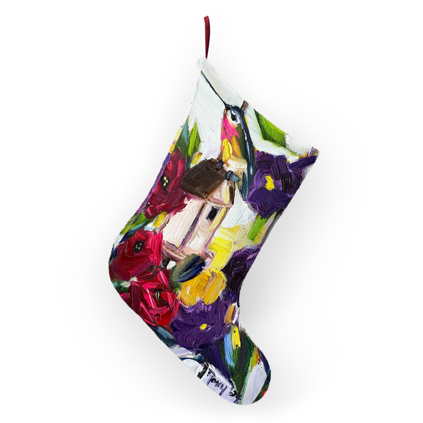 Hummingbird by the Window Colorful Christmas Stocking