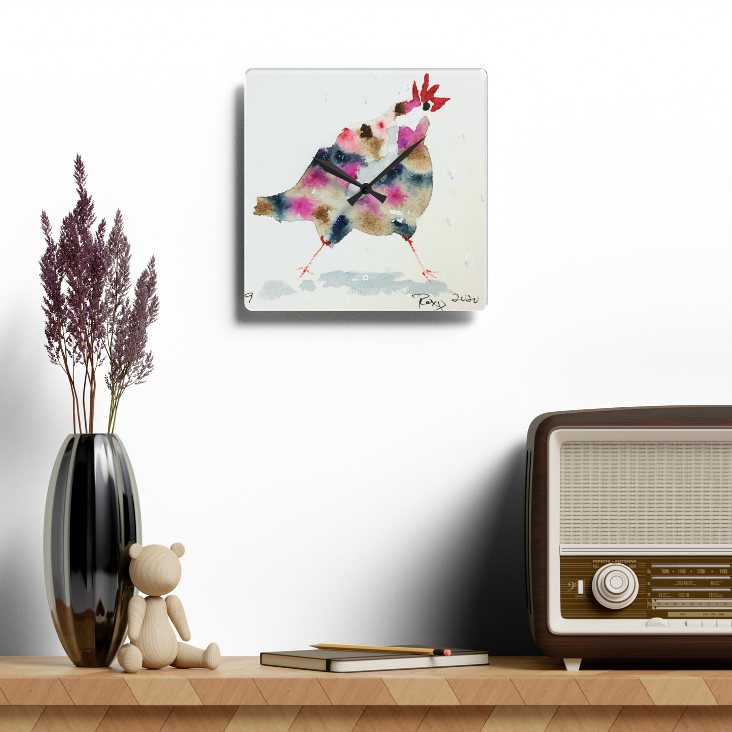 Whimsical Rooster #9 Acrylic Wall Clock
