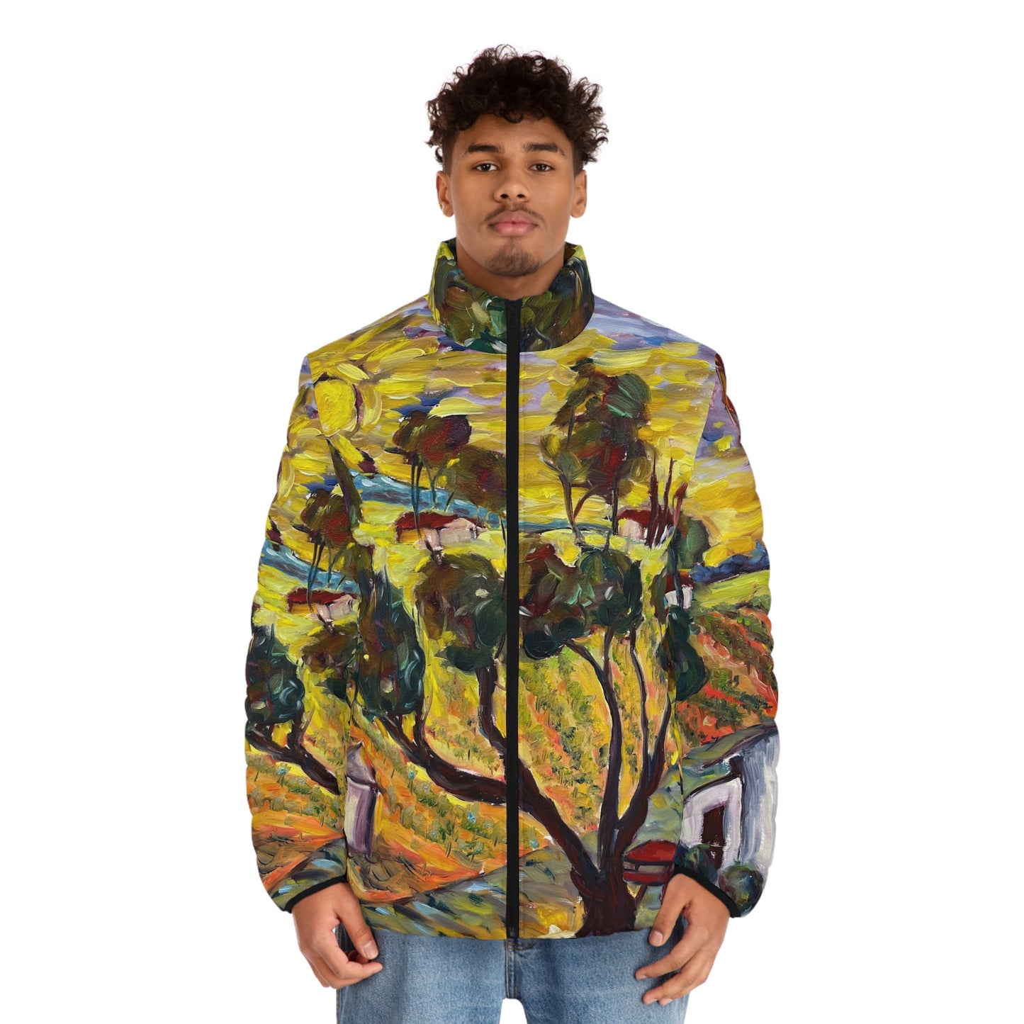Men's Puffer Jacket - Roxy Rich Art, Unique Bright Colors-Ultimate Sunrise