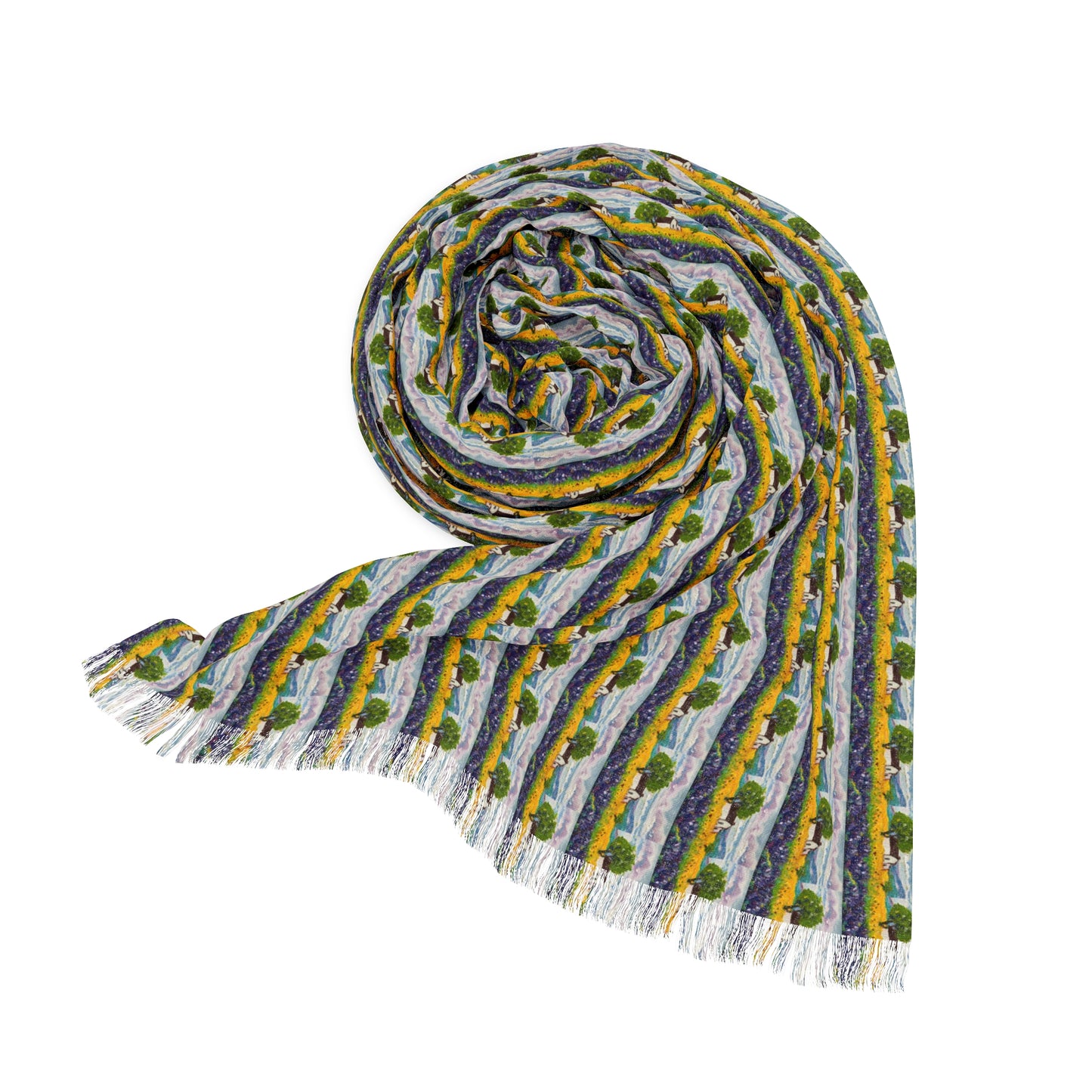 Colorful Scarf — Artistic Lightweight Neck Wrap- Sunflowers and Lavender Provence