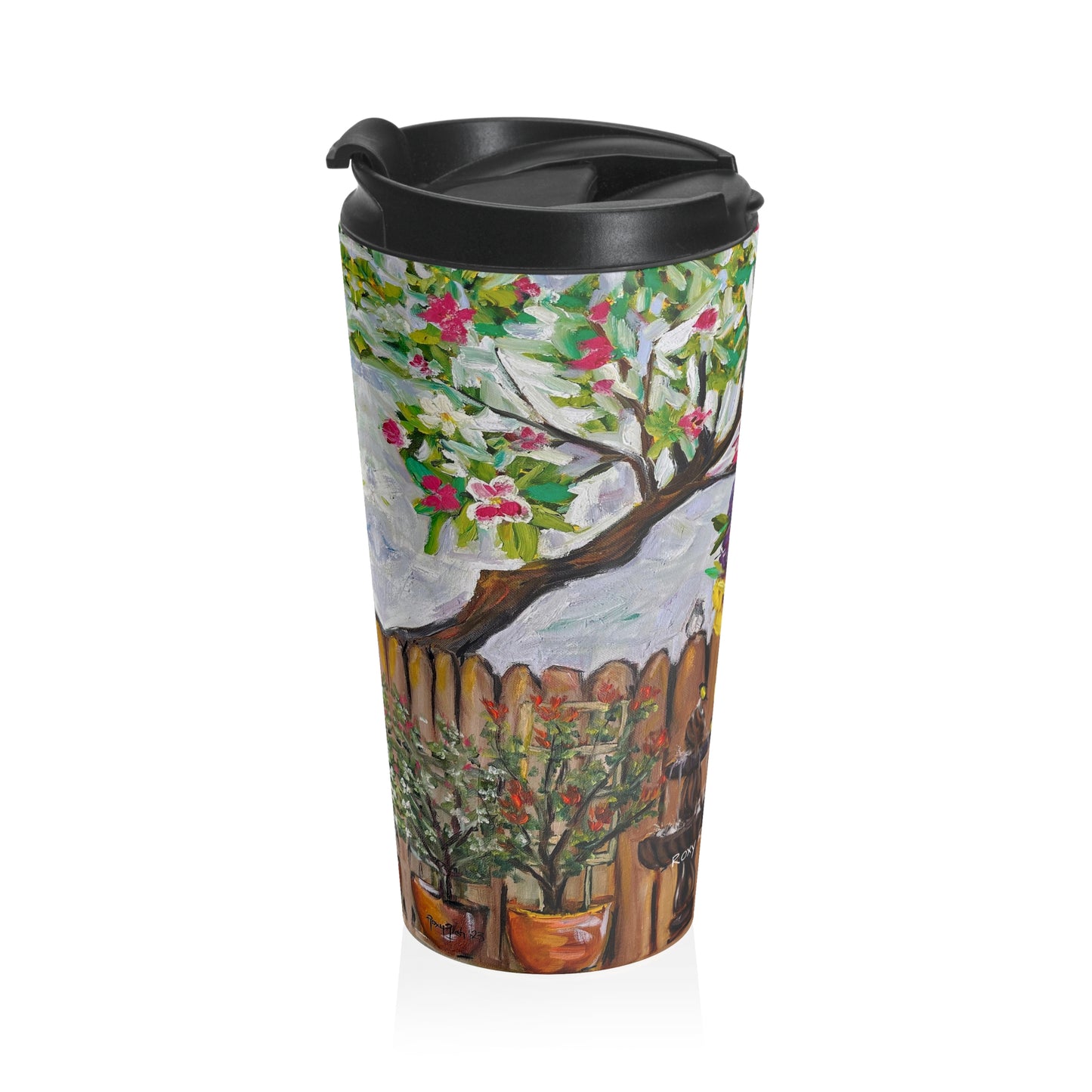 Tasse de voyage en acier inoxydable oiseaux et fleurs