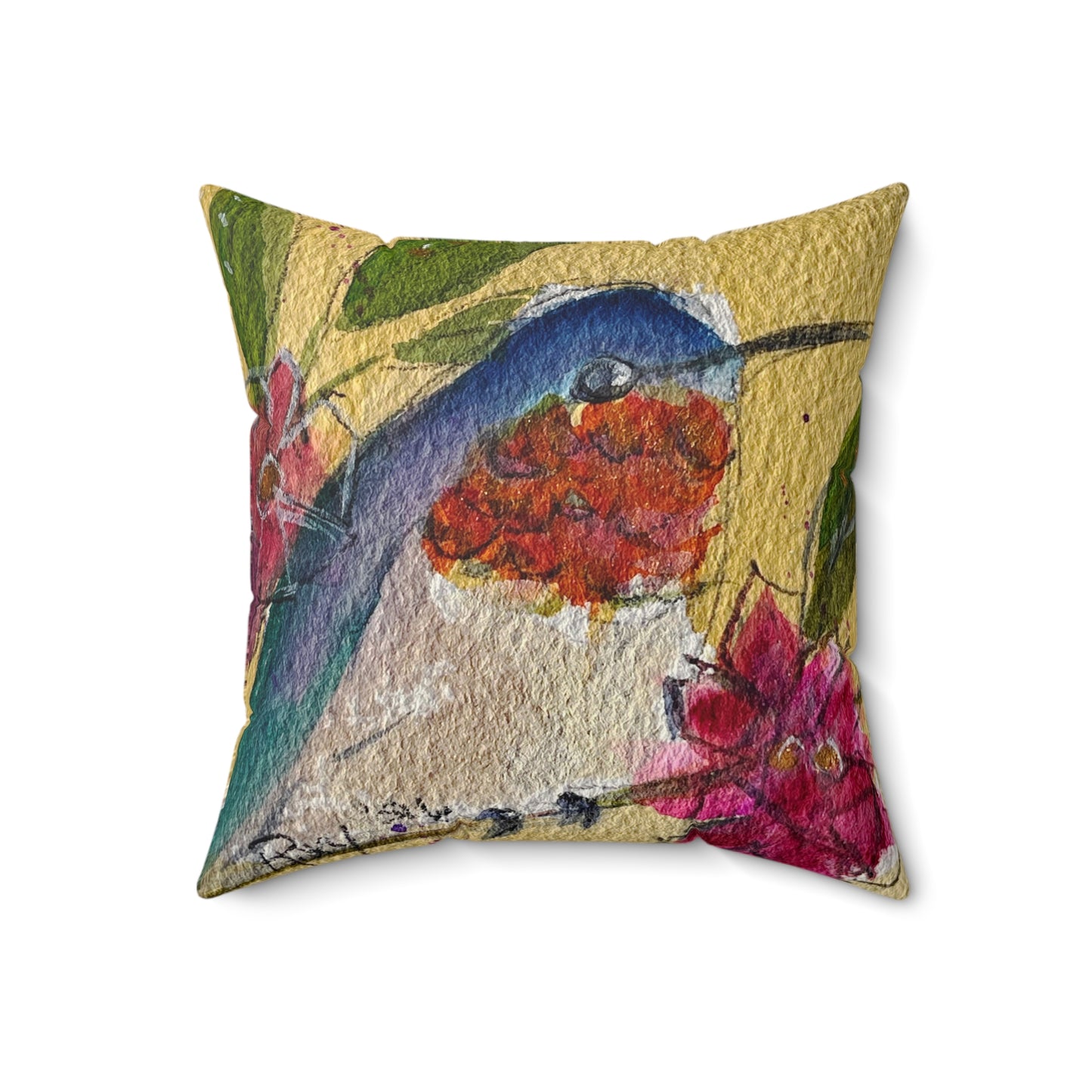 Quiet Moment Hummingbird  Throw Pillow — Bright Colorful Accent Pillow