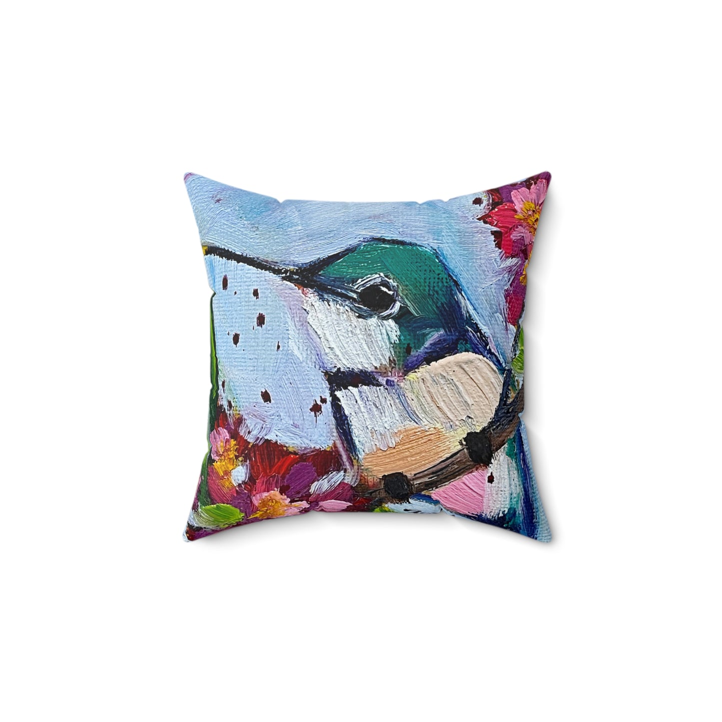 Curious Little Hummingbird Indoor Spun Polyester Square Pillow