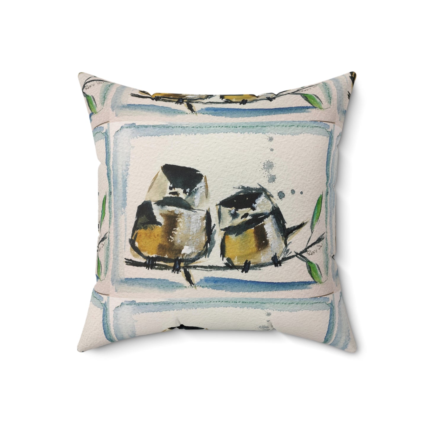 Two Fat Chickadees (pattern) Indoor Spun Polyester Square Pillow