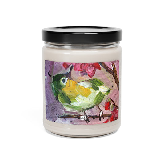 Adorable pájaro reinita japonesa (elija entre 5 aromas, 50 horas de combustión) Vela perfumada de soja, 9 oz