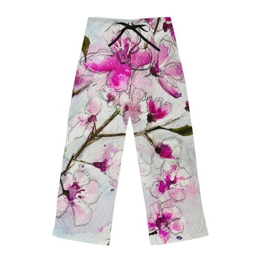 Pajama Pants - Watercolor Cherry Blossoms- Women's Pajama Pants