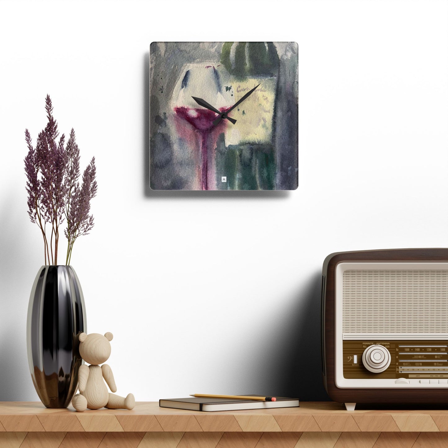 Acrylic Wall Clock-Wine Bottle and Glass