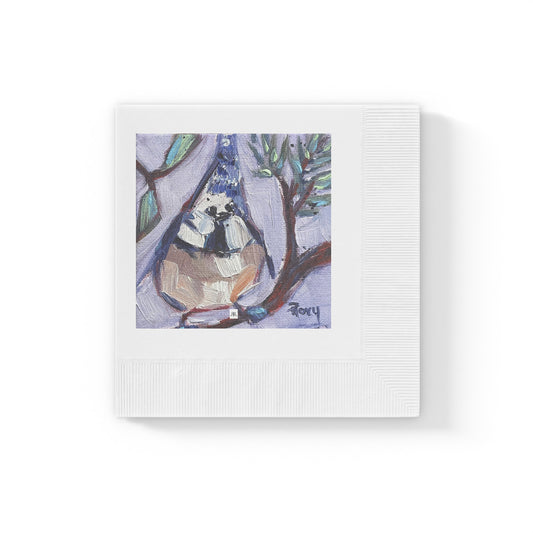 Fat Little Crested Tit Bird-White Coined Napkins