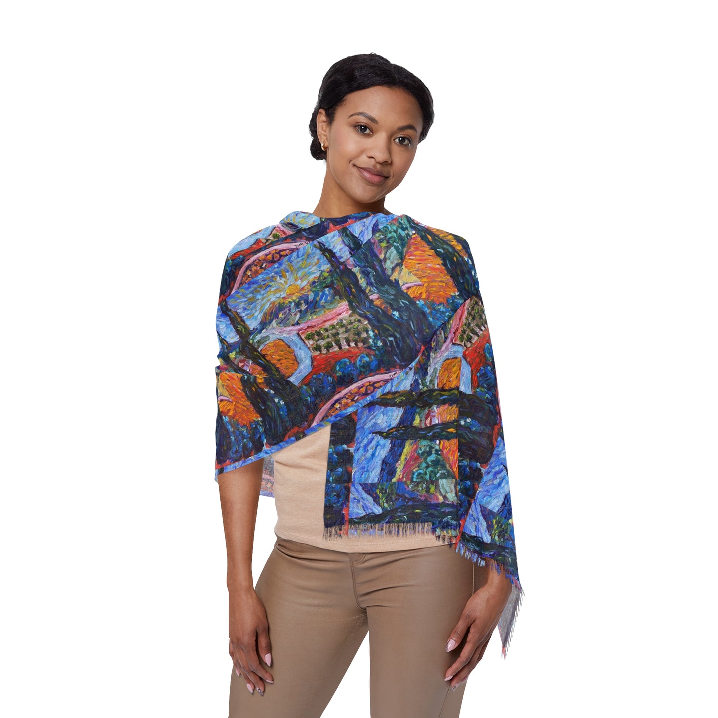 Colorful Scarf — Artistic Lightweight Neck Wrap- Sunny Cypresses -Robert Renzoni Temecula