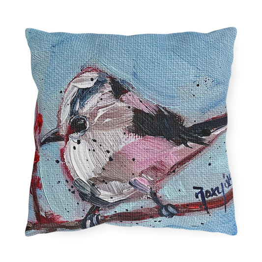 Fat Little Long Tailed Tit Bird Outdoor Pillows