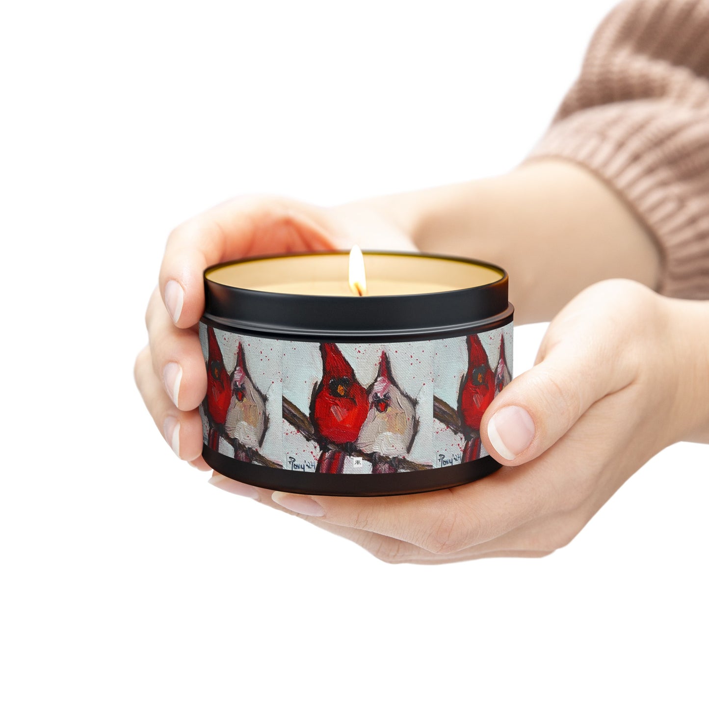 Cute Couple Cardinals Tin Candle