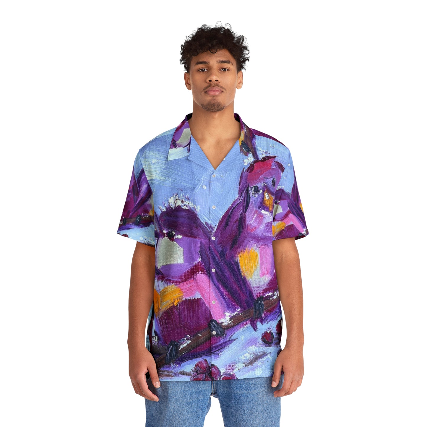 Men's Hawaiian Shirt-Three Chirpy Winter Birds