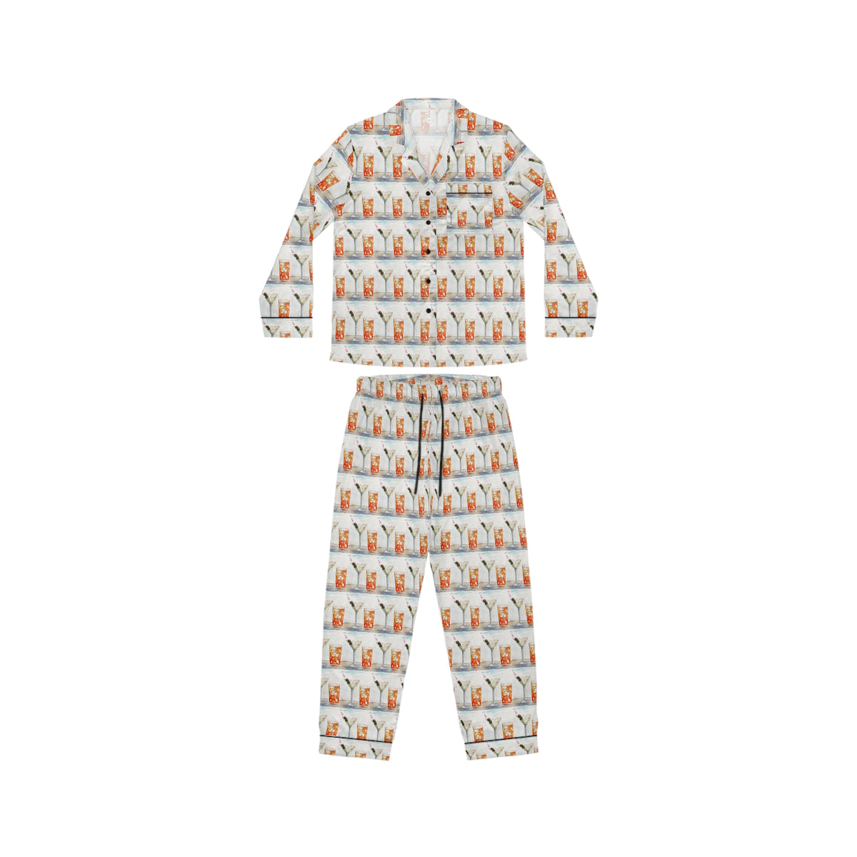 Satin Pajamas — Luxurious Silky Sleepwear Set- Beach Cocktails Martini
