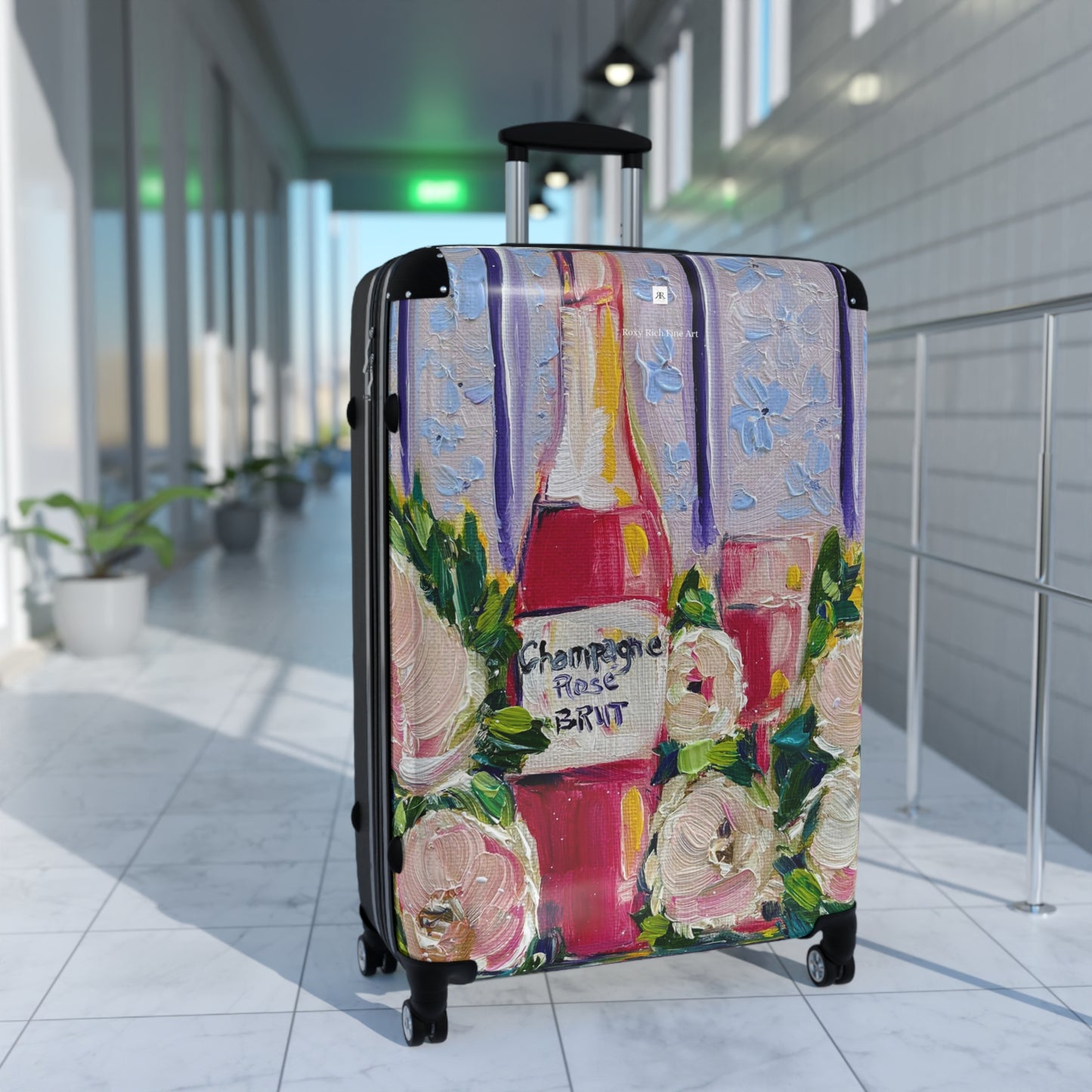 Valise à main champagne rose et pivoines (+Med /Grandes tailles)
