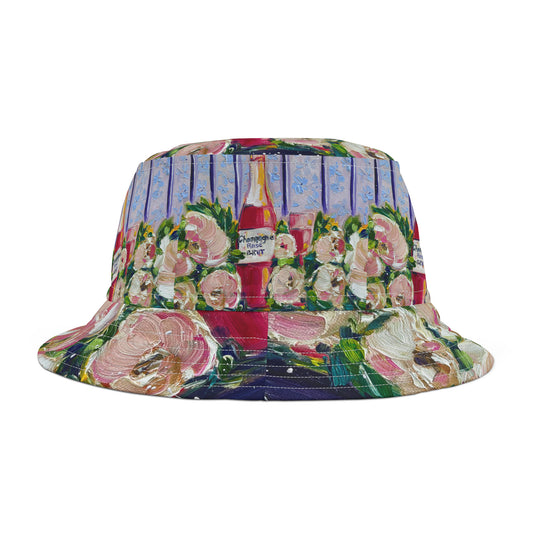 Sombrero de pescador rosa champán y peonías