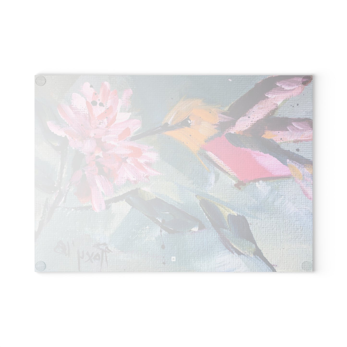 Pink Hummingbird Glass Cutting Board