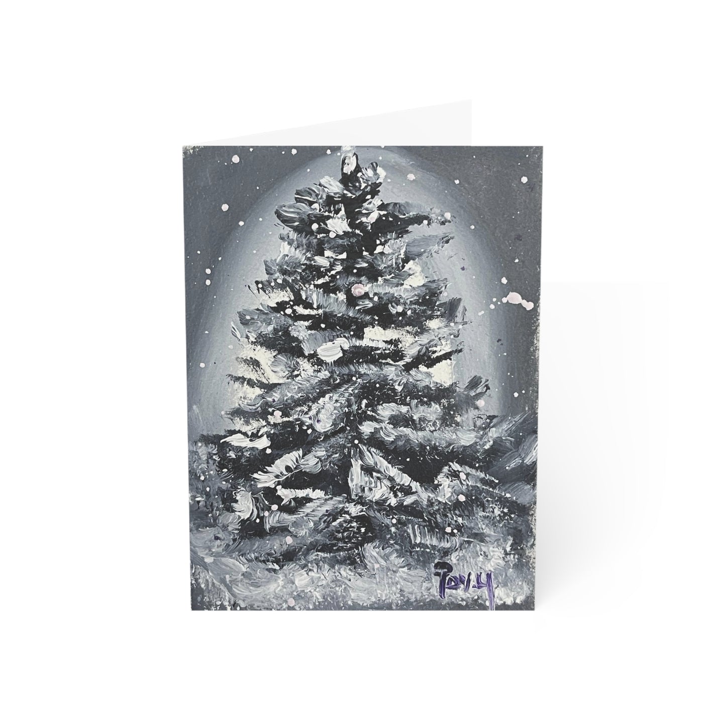 Snowy Fir Tree Folded Greeting Cards with Holiday Message