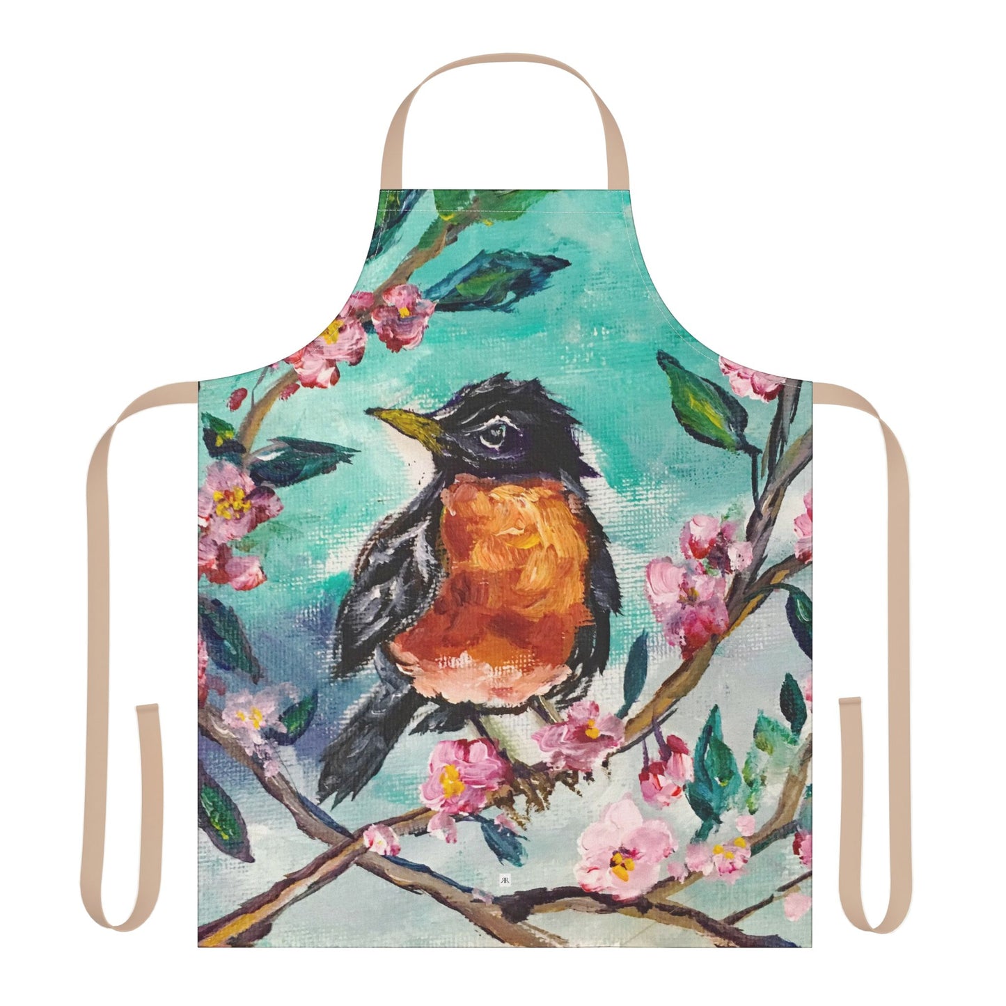 Adult Robin in Cherry Blossoms-  Art Apron — "Choose Your Straps"