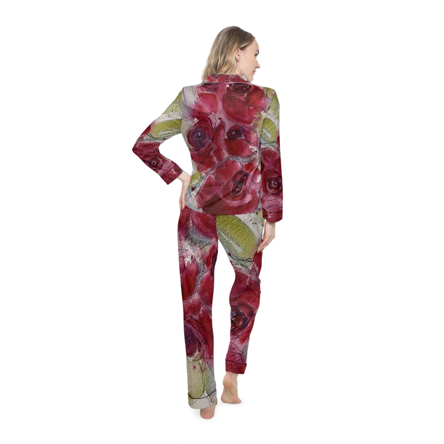 Satin Pajamas — Luxury Valentine's & Mother's Day Gift-Red Roses