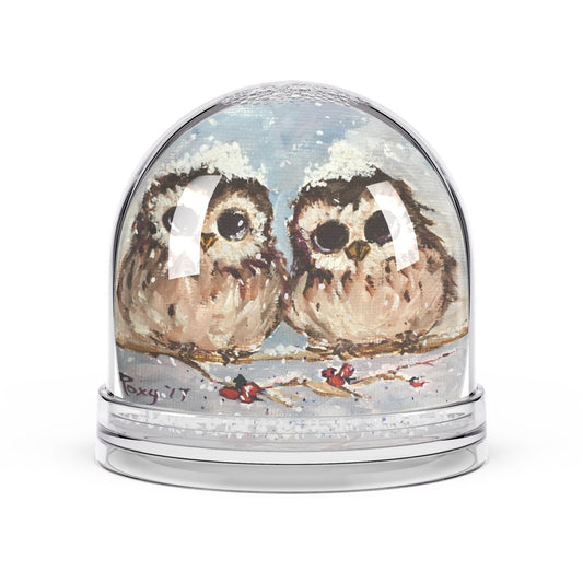 Snow Globe - Adorable Baby Owls with Snow on their Heads