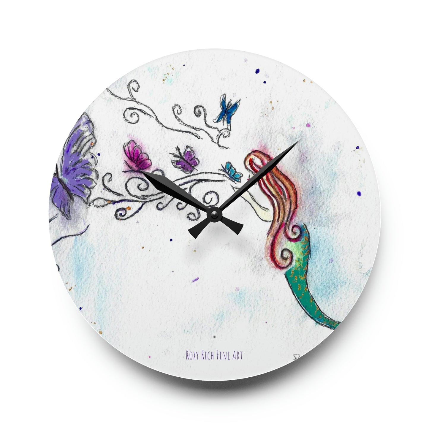 Horloge murale en acrylique baisers de papillon de sirène 