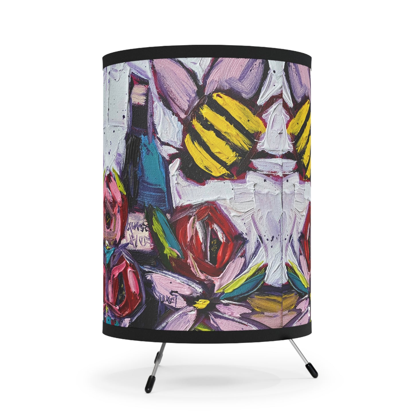 Bee Happy Wine Bee and Roses Tripod Lamp